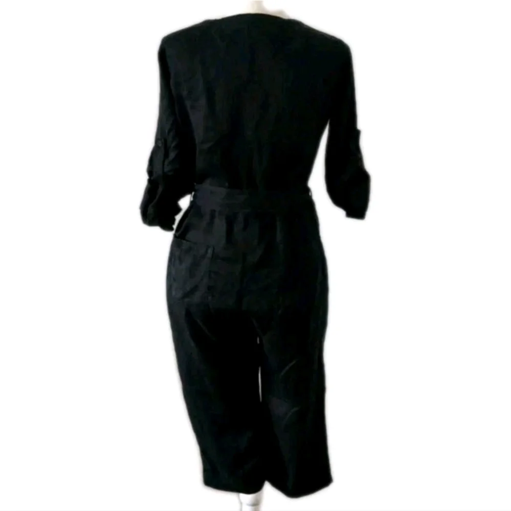Anthropologie Cloth & Stone Soft Black Cropped Utility Jumpsuit Size XS
